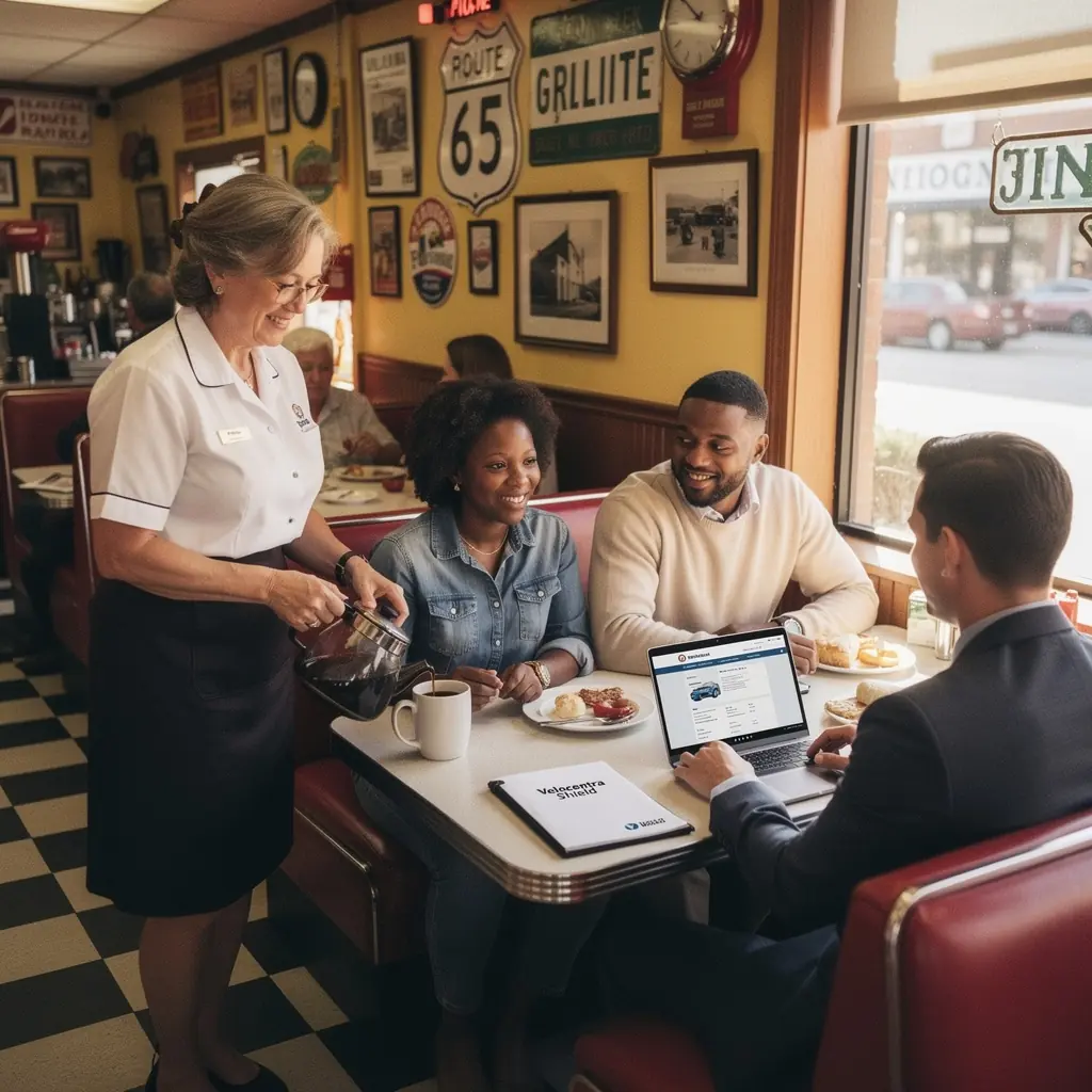 Kierowca rozmawia z agentem ubezpieczeniowym o polisie.
