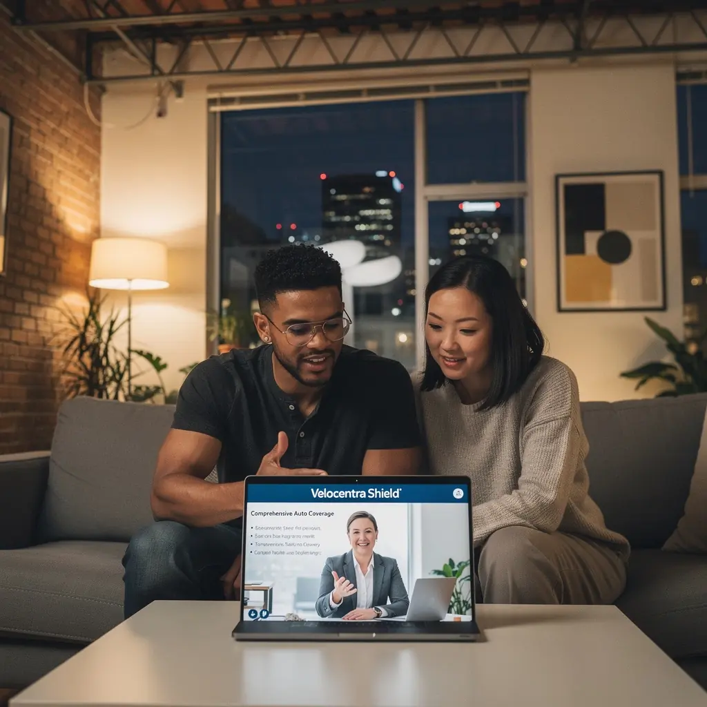 Zielony samochód zaparkowany na tle miasta, symbolizujący ubezpieczenie komunikacyjne w USA.